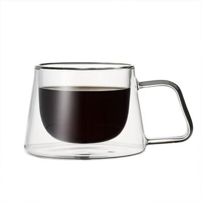 China Double Layer Glass Espresso Glass Cup Durable Clear Wall Heat Resistant Transparent Glass Double Cup With Handle for sale