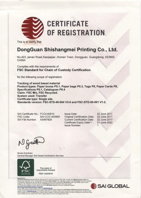 FSC - Dongguan Shishangmei Printing Co., Ltd.