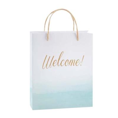 China Customized Recyclable With Logo Kraft Paper Gift Bag White Welcom Small Paper Gift Shopping Bag With Handle for sale