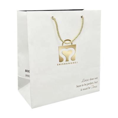 China Custom White Printed Paper Bags Logo Gold Hot-Stamping Luxury Jewelry Handmade Wholesales for sale