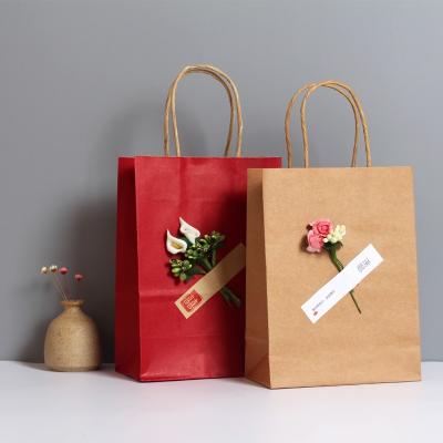 China Recyclable Custom Printed Your Own Logo Market Packing Craft Brown Kraft Paper Shopping Bags With Handles for sale