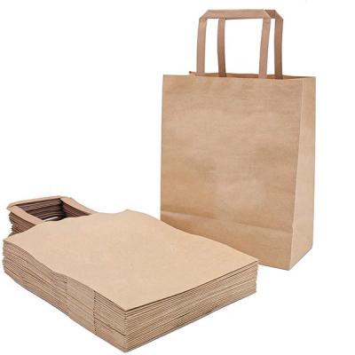 China Recyclable Colored Kraft Paper Bags Use CMYK Logo Printing Flat Handle Brown Kraft Paper for sale