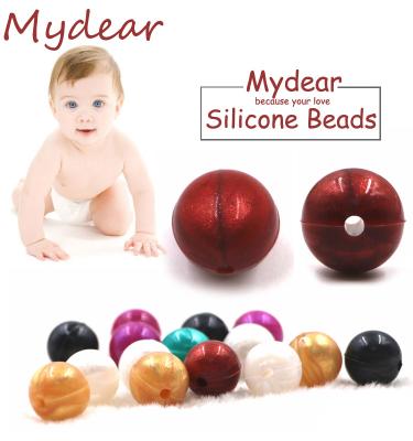 China Wholesale Non-Toxic Printing 9mm 12mm 15mm 19mm Baby Bead Wholesale Non-Toxic Baby Jewelry Bpa Food Grade Jewelry Mixed Chew Free Teether Round Silicone Beads for sale