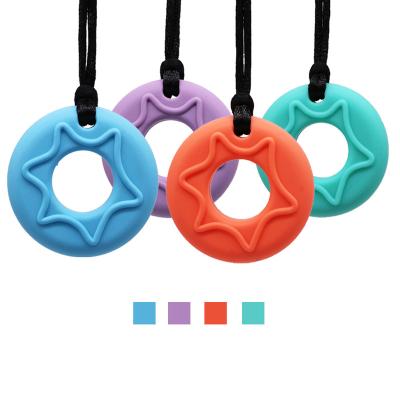 China Other Durable Teether Autism Baby Rattle Necklace Baby Toys Non-Toxic Chewable Sensory Donut Soft-Textured Silicone Pendant for sale