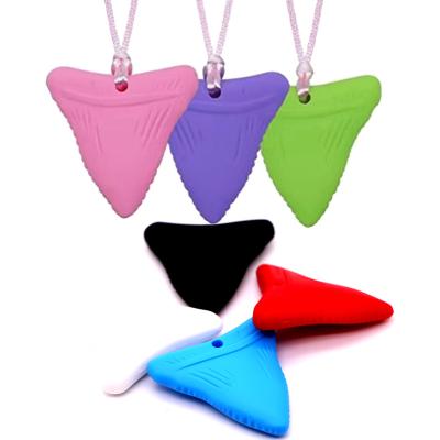 China Soft Toy Chew Necklace Silicone Sensory Oral Motor Aids Teether Toys For Girls Boys Shark Tooth Chew Necklace Silicone News Colors for sale