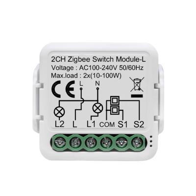 China Wifi 2 channel mini tuya zigbee wifi switch module no relay required switch neutral for sale