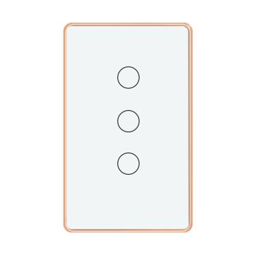 China 2021 Tuya wifi USA AU Standard 3 strip metal frame light wall switch metal frame touch switch for sale