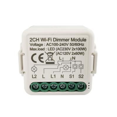 China Tuya Wifi Smart Wifi Light Dimmer Switch Module 2 Channel Dimmable LED Lamps Work With Alexa Google Home for sale