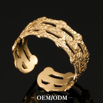 China BOHEMIA 2021 New Adjustable Rings Texture 18k Gold Plated Stainless Steel Unique Ring for sale