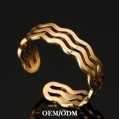 China OEM FASHIONABLE Gold Filled Multi Plated Stainless Steel CZ Ring Band Wave for sale