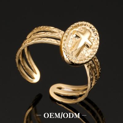 China OEM FASHIONABLE Adjustable Cross Disc Ring Gold Plated Ring Set Woman for sale