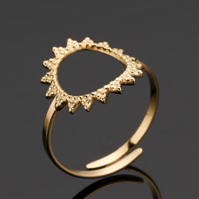 China TRENDY Vintage Texture 18K Gold Filled Initial Sun Stainless Steel Ring for sale