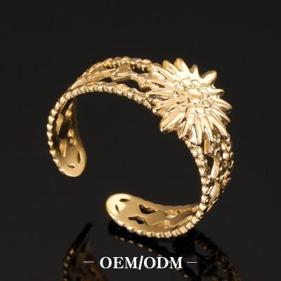 China TRENDY Retro Sun Flower Ring Adjustable Bossy Trend Women Unique Rings for sale