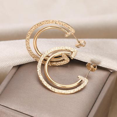 China FASHIONABLE Personalized Fashionable Double C Gold Plated Stainless Steel Earrings for sale