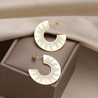 China 2021 High Quality Popular Women Gold Stainless Steel Korean Earrings Fan for sale