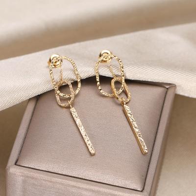 China 2021 TRENDY long gold stainless steel popular rhinestone key earrings for sale