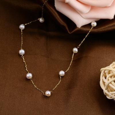 China Fashion Statement CLASSIC Freshwater Pearl Beaded Jewelry 18K Gold Plated Stainless Steel Necklace for sale