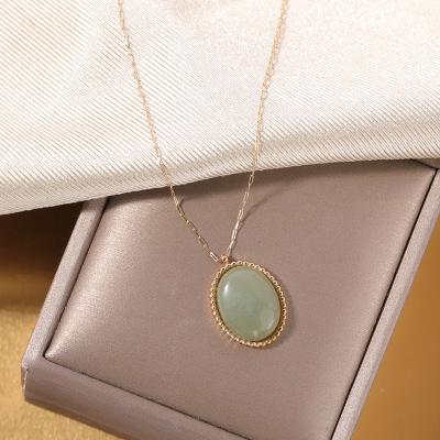 China TRENDY 18K Gold Plated Handmade Natural Green Necklace Women Choker Stainless Steel Mom Necklace for sale