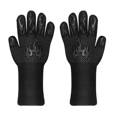 China 1472F Flame Retardant Heat Resistant Easily Cleaned High Temperature Silicone Kitchen Glove Grill Cooking Oven Bbq Cooking Gloves for sale