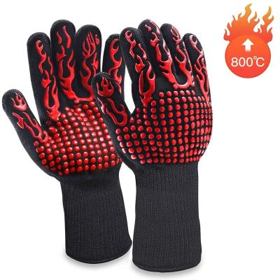 China Easily Cleaned Heat Resistant 1472F BBQ Grilling Oven Mitts Silicone Non-Slip Cooking Gloves Kitchen BBQ Grill Gloves for sale