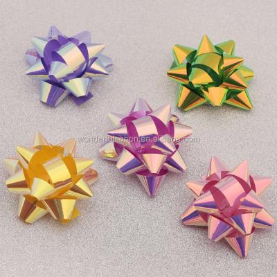 China Wholesale color floral metallic bow gift wrap ribbon plastic star decorative bow for sale