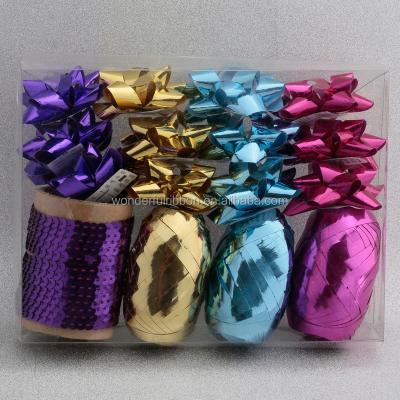 China Holographic Christmas Gift Wrap Decoration Star Bow and Ribbon Egg Bow and Ribbon Edging Set for Decorations for sale