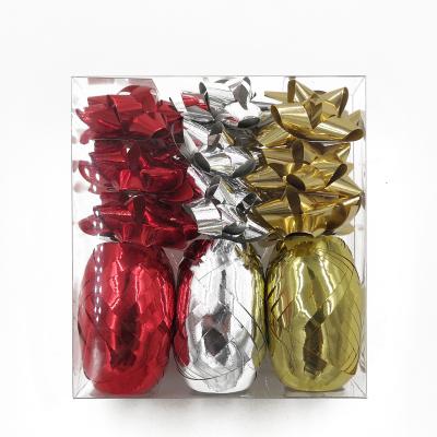 China Metallic Plastic Curly Ribbon 3 Pcs Star Bow 9 Pcs Gift Wrap Set For Christmas And Decoration WD for sale