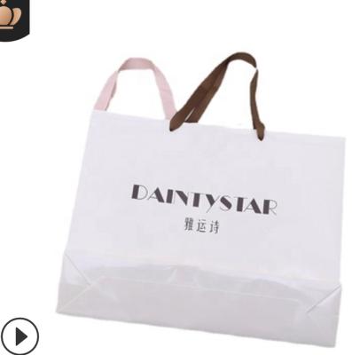 China Recyclable Custom Clothing Store Gift Tote Handbag Take Away White Paper Tote Bag for sale