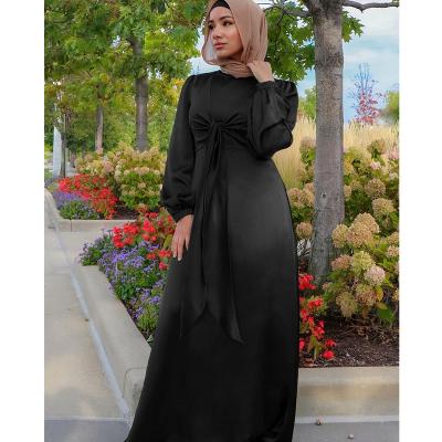 China Fashion Luxury Turkish Islamic Clothing Women's Long Sleeve Satin Muslim Dresses Even Muslim Women's Long Dress for sale