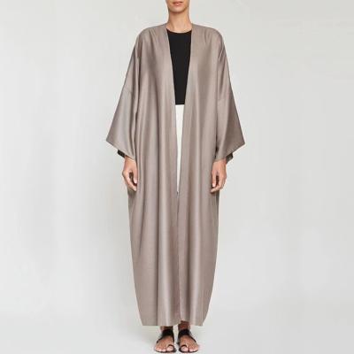 China Long Muslim Kaftan Abaya Dubai Silk Abaya Muslim Open Front Robe Dubai Kimono Long Sleeve Long Sleeve Robe for sale