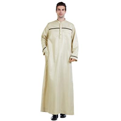 China Saudi Arabia Muslim Long Robe Long Sleeve Robe Men's Jubba Thobe Stand Collar Islamic Kimono Kaftan Musulmah Thawb for sale