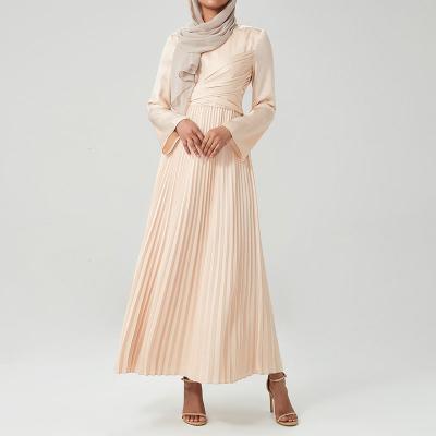 China High Quality Muslim Women Front Wrap Dress Pleated Skirt Maxi Long Dress For Dubai Satin Long Sleeve Muslim Dress for sale