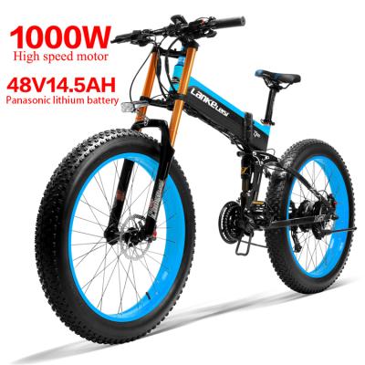 China LANKELEISI XT750PLUS 27 speed mountain bike aluminum alloy lithium battery 1000w48v14.5ah 26 inch foldable fat tire electric bike for sale