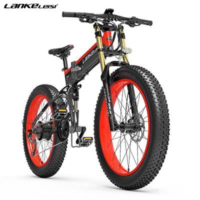 China LANKELEISI XT750PLUS aluminum alloy 26 inch fat tire folding electric bicycle 1000W10.4AH lithium battery, 27 speed mountain bike for sale