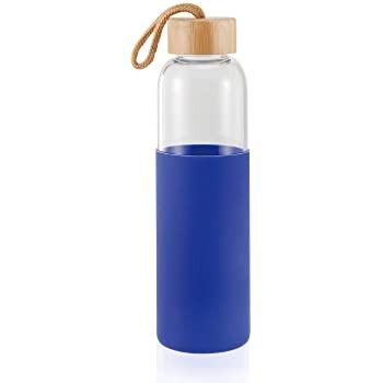 China 18oz Dishwasher Safe Clear Borosilicate Glass Water Bottle Sustainable With Bamboo Lid And Silicone Sleeve for sale