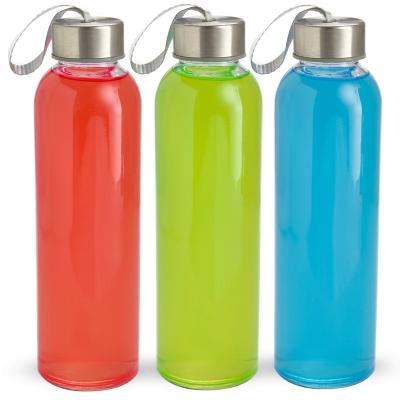 China Bpa Free Viable Glass 18oz Water Bottle With Stainless Steel Leak Proof Lid For Drinks And Squeezer for sale