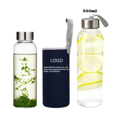 China Sustainable Wholesale Custom Printed Sports Drinking Bottles High Borosilicate Glass Water Bottle For Outdoor for sale