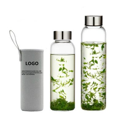 China Sustainable Color Insulated Borosilicate Drinking Glass Custom Portable Water Bottle With Neoprene Sleeve for sale