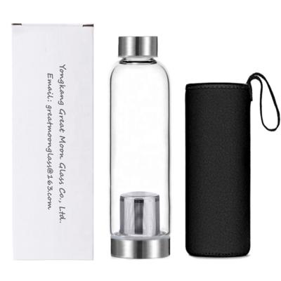 China Bpa Borosilicate Glass Water Bottle Viable Free Tea Drinking Infuser Bottles With Stainless Steel Lid, 550ml Tea Infuser Water Bottle for sale