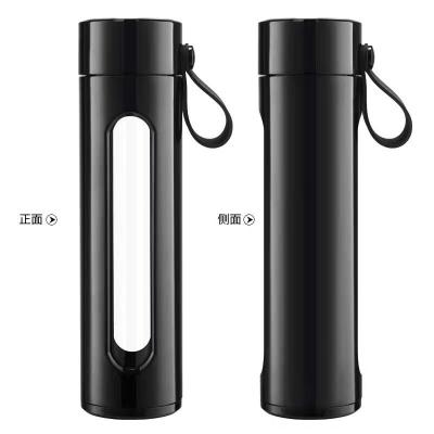 China Durable Colorful ABS Cover Glass Water Bottles Borosilicate Metal Lid Drinks Bottle With Carry Rope for sale