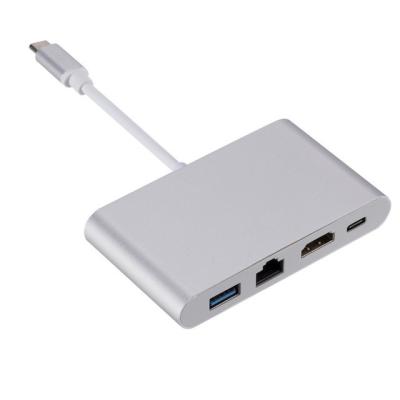 China Aluminum Alloy Factory Outlet Type C Thunderbolt 3 To Hdmi Gigabit Lan Rj 45 Ethernet Adapter USB-c PD Usb 3.0 Hub for sale