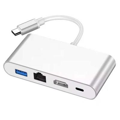 China Hot Selling Aluminum Alloy Type C Hub 4 In 1 Type C To Hdmi 3.0 PD Ethernet Rj45 Dock Adapter Fast Charging Usb C Hub For Laptop 'laptop for sale