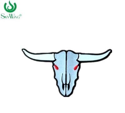 China 3D Bull head design warm white in darke embroidery patches for sale