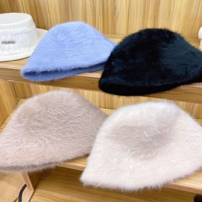 China Fashion Bucket Hat \ Mink Hair Fisherman Hat Bowler New Fashion Comfortable \ Durable Autumn Winter Korean Style Women for sale