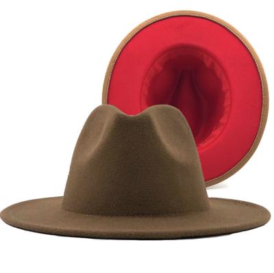 China Image Women Wholesale Felt Edge Fedora Hat Fedora Hats For Men Two Tone Hat Different Color Wide for sale