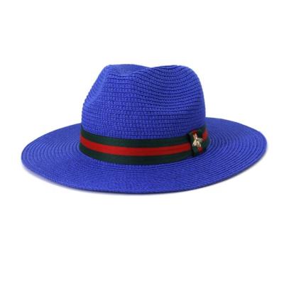 China Breathable Straw Band Beach Panama Fedora Hat Plain Paper Straw Fedora Hat Women Custom Color for sale