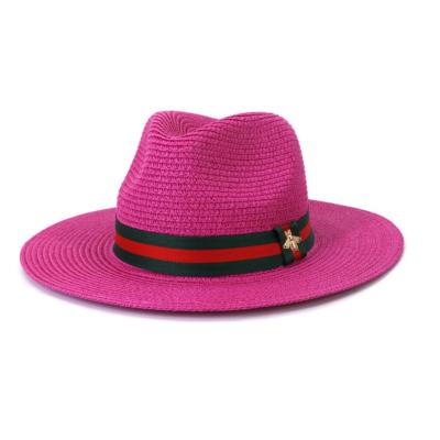 China New Plain Straw Visor Hat Outdoor Travel Straw Beach Hats Wide Brim Straw Fedora Hat Summer Breathable for sale