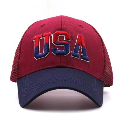 China JOINT Embroidered Baseball Caps With Letter Mesh Hat 6 Panel Cotton Trucker Hat for sale