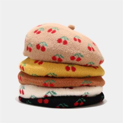 China New 2020 Image Cherry Patterned Beret Fashion Autumn /Winter Street Trend Painter Hat Newsboy Hat For Women for sale