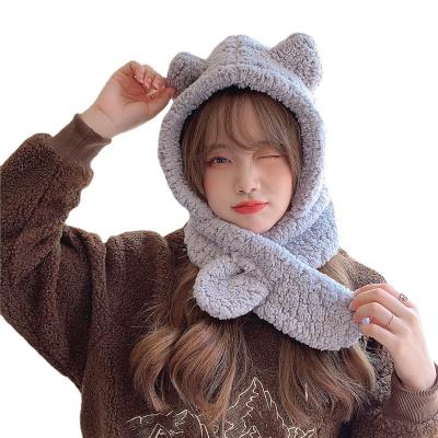 China Short Korean style small bear ears soft cute winter hat scarf integrated female earmuffs hat plush scarf for sale